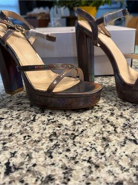 New Women's High Block Heel Platform Sandals — Iridescent Brown